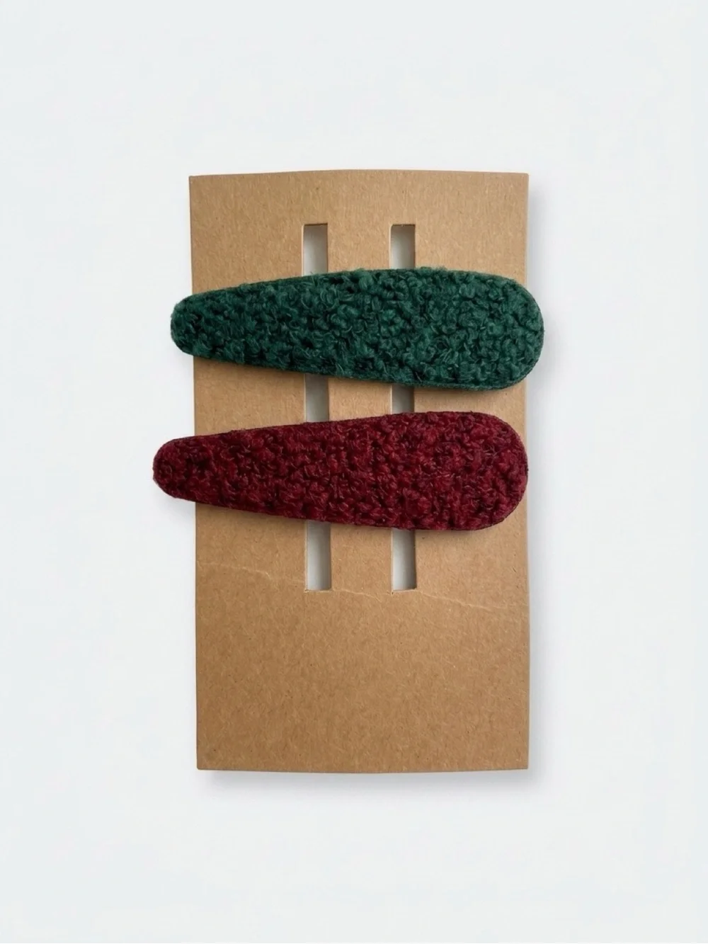 Women’s Cozy Sherpa Snap Hair Clips – Green & Burgundy Set of 2